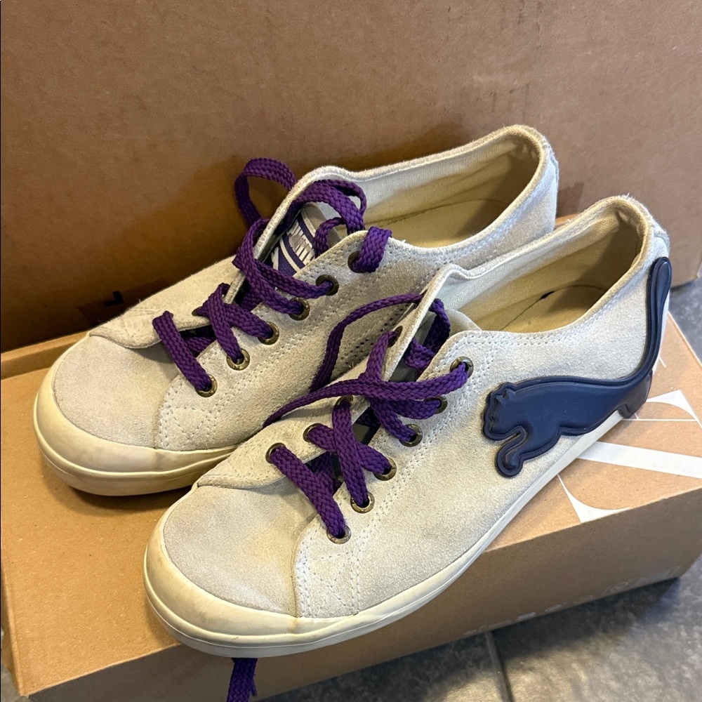 Puma Cream Sneakers with Purple Accents